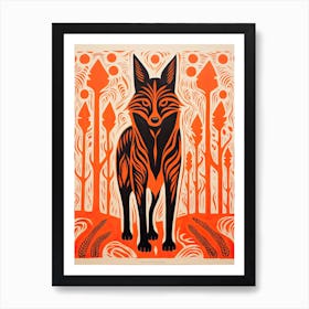 Fox, Woodblock Animal  Drawing 4 Art Print