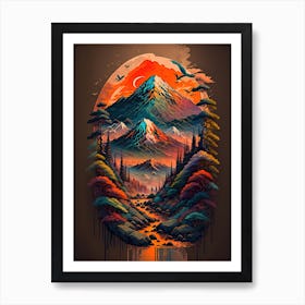 Colorful Fantasy Mountain Landscape Painting Art Print