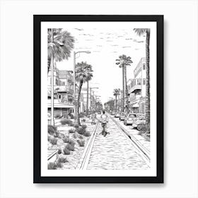 View Of Los Angeles California, Usa Line Art Black And White 2 Art Print