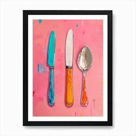 Kitsch Knife Fork Spoon Brushstrokes 1 Art Print