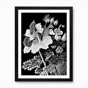 Wild Geranium Wildflower Linocut 1 Art Print