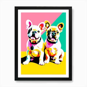 'Bulldog Pups' , This Contemporary art brings POP Art and Flat Vector Art Together, Colorful, Home Decor, Kids Room Decor,  Animal Art,  Puppy Bank - 1st Art Print