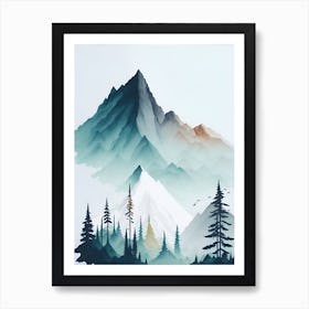Mountain And Forest In Minimalist Watercolor Vertical Composition 219 Art Print