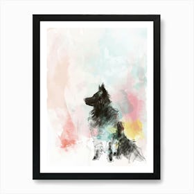 Pastel Schipperke Dog Pastel Line Illustration  1 Art Print