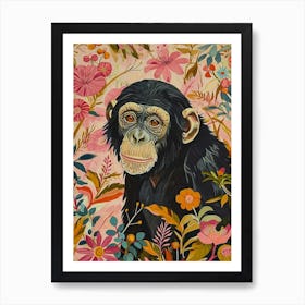 Floral Animal Painting Bonobo 3 Art Print