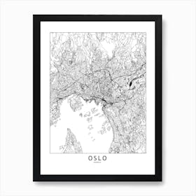 Oslo White Map Art Print