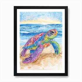 Pencil Scribble Of A Sea Turtle On The Beach 1 Art Print