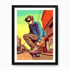 Skateboarding In Melbourne, Australia Comic Style 3 Art Print