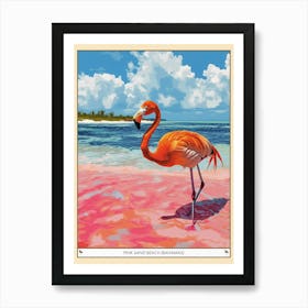Greater Flamingo Pink Sand Beach Bahamas Tropical Illustration 6 Poster Art Print