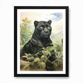 Storybook Animal Watercolour Panther 1 Art Print