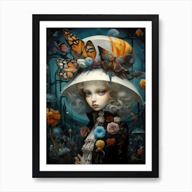 "Hat-titude Charm: Portrait of a Girl" Art Print