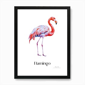 Flamingo. Long, thin legs. Pink or bright red color. Black feathers on the tips of its wings.9 Art Print