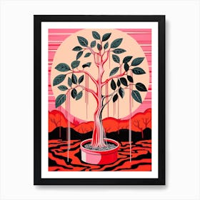 Pink And Red Plant Illustration Rubber Tree 1 Art Print