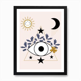 Eye Leaves And Celestial Elements Art Print