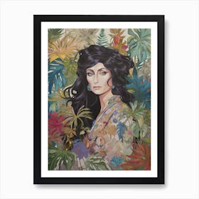 Floral Handpainted Portrait Of Cher 2 Poster