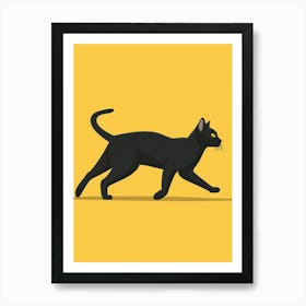 Black Cat On Yellow Background 2 Art Print