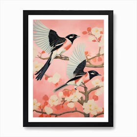 Vintage Japanese Inspired Bird Print Magpie 1 Art Print