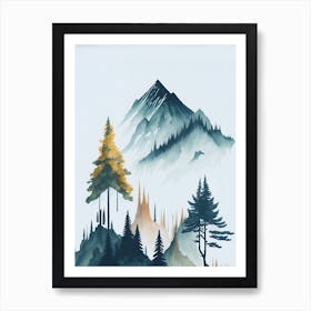 Mountain And Forest In Minimalist Watercolor Vertical Composition 198 Art Print