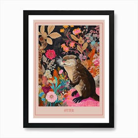 Floral Animal Painting Otter 1 Poster Art Print