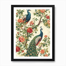 Cream Floral Vintage Peacock Wallpaper Inspired 1 Art Print