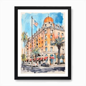 The Beverly Wilshire Beverly Hills   Beverly Hills, California   Resort Storybook Illustration 1 Art Print