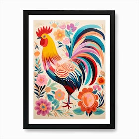 Pink Scandi Rooster 4 Art Print