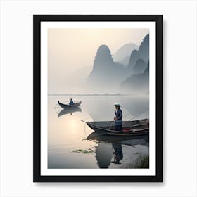 Dreamshaper V6 Vietnamese Fisherman With Net Wetlands Foggy Mo 0 Art Print