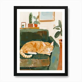 Cat Sleeping On Couch 4 Art Print