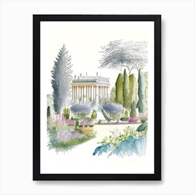 Gardens Of The Royal Palace Of Caserta, Italy Vintage Pencil Drawing Art Print