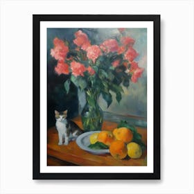 Flower Vase Gladoli With A Cat 3 Impressionism, Cezanne Style Art Print