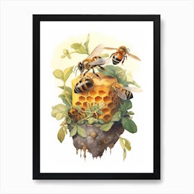 Masked Hunter Bee Beehive Watercolour Illustration 5 Poster