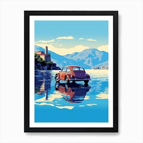 A Volkswagen Beetle In The Lake Como Italy Illustration 2 Art Print