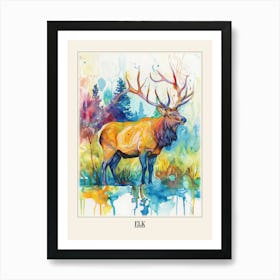 Elk Colourful Watercolour 4 Poster Art Print