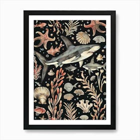 Smooth Hammerhead Shark Black Background Illustration 4 Art Print