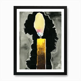 Burning Candle In Black Ink - vertical light dark watercolor illustration Art Print