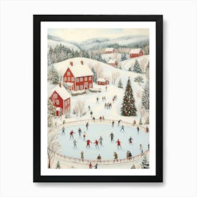 Christmas Winter Ice Skating Art Print