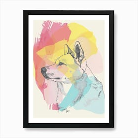 Akita Dog Pastel Line Watercolour Illustration  1 Art Print