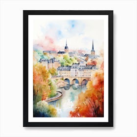 Luxembourg City Luxembourg In Autumn Fall, Watercolour 2 Art Print