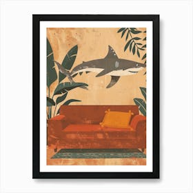 Shark Swimming In Underwater Mustard Home 1 Art Print