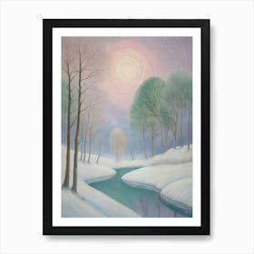 Winter's Creek At Night Art Print