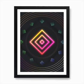 Neon Geometric Glyph in Pink and Yellow Circle Array on Black n.0164 Art Print