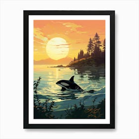 Modern Orca Whale Graphic Design Style In Sunset 2 Art Print
