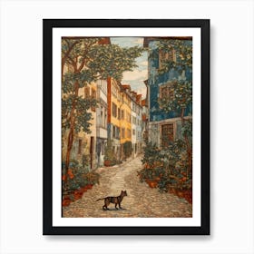 Painting Of Vienna With A Cat In The Style Of William Morris 3 Art Print