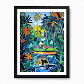 Painting Of A Cat In Royal Botanic Gardens, Kandy Sri Lanka In The Style Of Matisse 03 Art Print