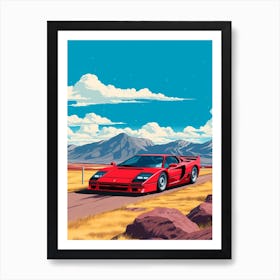 A Ferrari F40 In The Andean Crossing Patagonia Illustration 4 Art Print