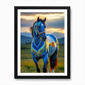 Blue Painted Horse Art Print