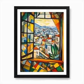 Window View Of Seoul South Korea In The Style Of Cubism 1 Art Print