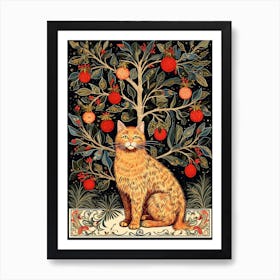 William Morris Style Christmas Cat 4 Art Print