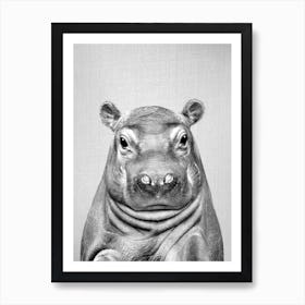 Baby Hippo - Black & White Art Print