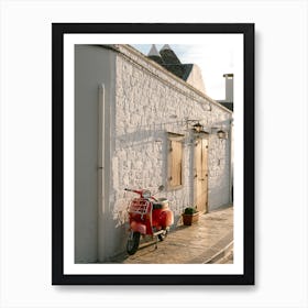 Parked red Vespa Italian street | Alberobello | Italy Art Print